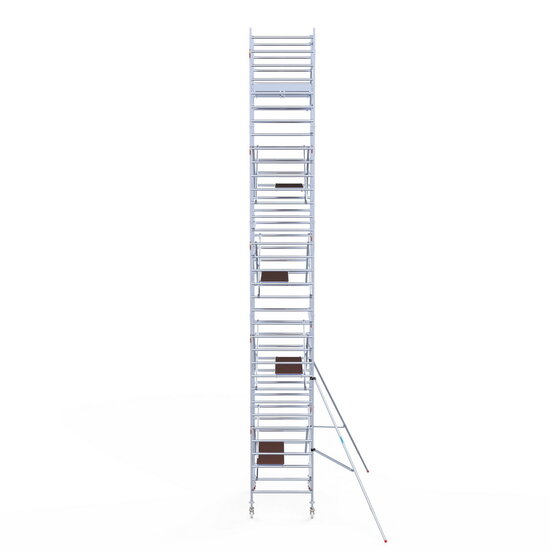 Euroscaffold Rolsteiger Euroscaffold Original 135x190 11,2m werkhoogte carbon vloer tegen de gevel