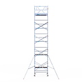 Euroscaffold Rolsteiger Euroscaffold Original 135x190 11,2m werkhoogte carbon vloer tegen de gevel