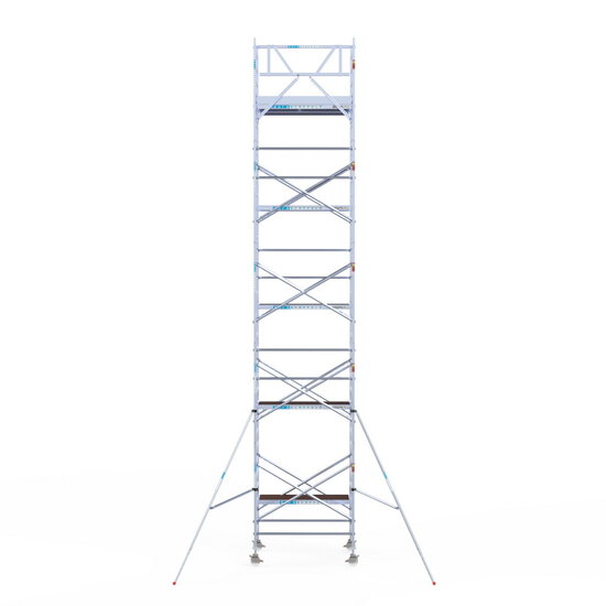 Euroscaffold Rolsteiger Euroscaffold Original 135x190 11,2m werkhoogte carbon vloer tegen de gevel
