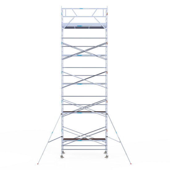 Euroscaffold Rolsteiger Euroscaffold Original 135x305 11,2m werkhoogte carbon vloer tegen de gevel