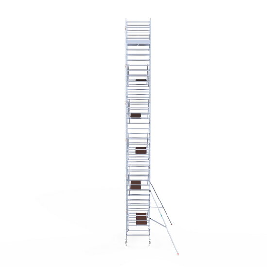Euroscaffold Rolsteiger Euroscaffold Original 135x250 13,2m werkhoogte carbon vloer tegen de gevel
