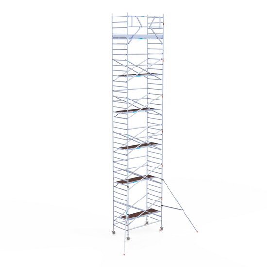 Euroscaffold Rolsteiger Euroscaffold Original 135x250 13,2m werkhoogte carbon vloer tegen de gevel