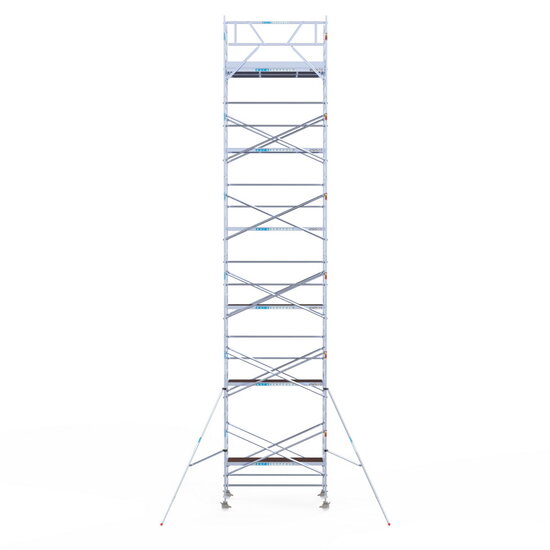Euroscaffold Rolsteiger Euroscaffold Original 135x250 13,2m werkhoogte carbon vloer tegen de gevel