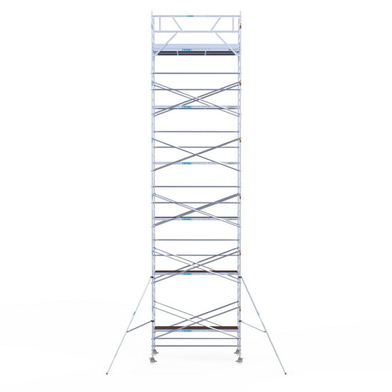 Euroscaffold Rolsteiger Euroscaffold Original 135x305 13,2m werkhoogte carbon vloer tegen de gevel