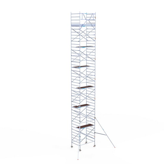 Euroscaffold Rolsteiger Euroscaffold Original 135x190 14,2m werkhoogte carbon vloer tegen de gevel