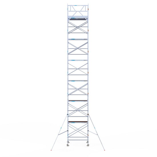 Euroscaffold Rolsteiger Euroscaffold Original 135x190 14,2m werkhoogte carbon vloer tegen de gevel