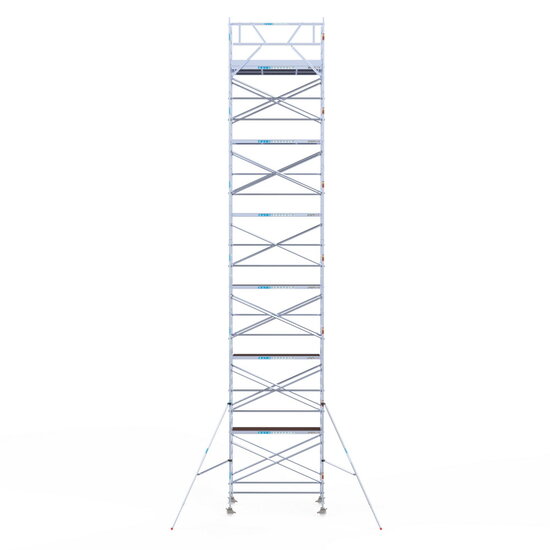 Euroscaffold Rolsteiger Euroscaffold Original 135x250 14,2m werkhoogte carbon vloer tegen de gevel