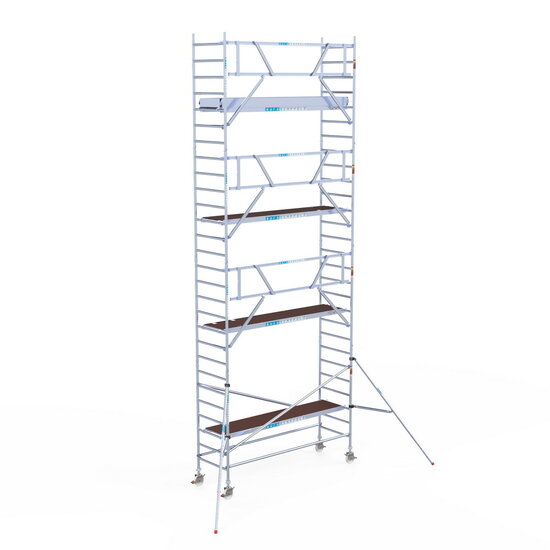 Euroscaffold Rolsteiger Euroscaffold Professional 90x305 9,2m werkhoogte carbon vloer tegen de gevel