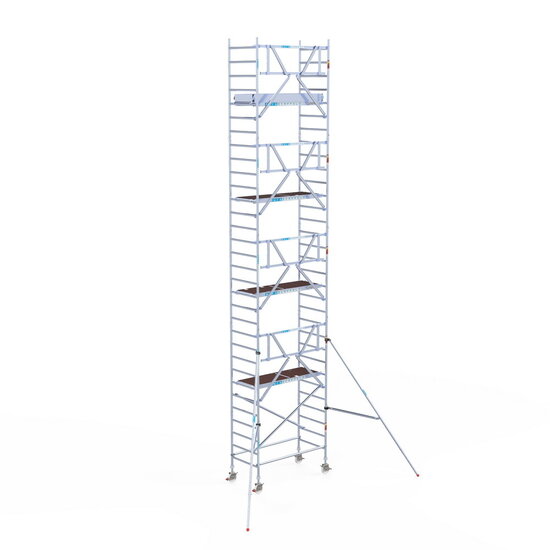 Euroscaffold Rolsteiger Euroscaffold Professional 90x190 10,2m werkhoogte carbon vloer tegen de gevel