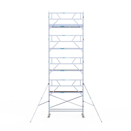 Euroscaffold Rolsteiger Euroscaffold Professional 90x305 10,2m werkhoogte carbon vloer tegen de gevel