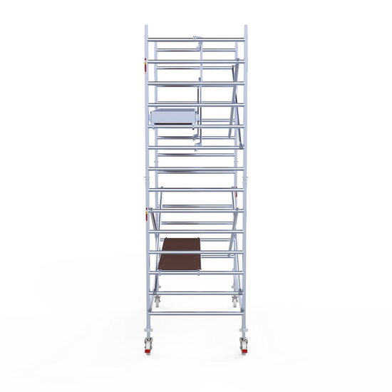Euroscaffold Rolsteiger Euroscaffold Professional 135x250 5,2m werkhoogte tegen de gevel