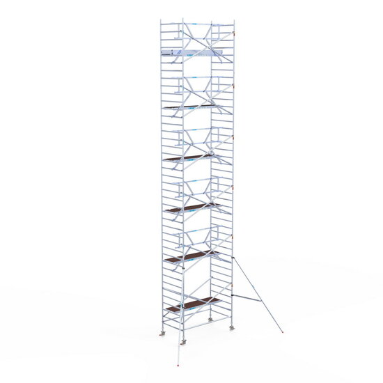 Euroscaffold Rolsteiger Euroscaffold Professional 135x250 13,2m werkhoogte tegen de gevel
