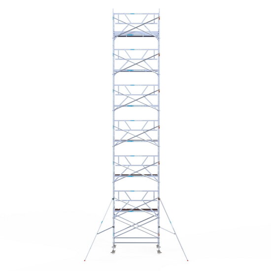 Euroscaffold Rolsteiger Euroscaffold Professional 135x250 14,2m werkhoogte tegen de gevel