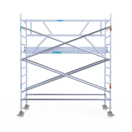 Euroscaffold Rolsteiger Euroscaffold Professional 135x305 4,2m werkhoogte tegen de gevel