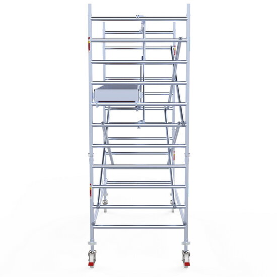 Euroscaffold Rolsteiger Euroscaffold Professional 135x305 4,2m werkhoogte tegen de gevel