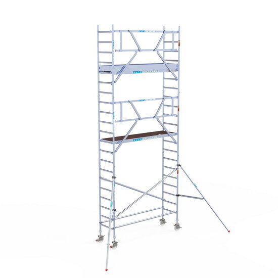 Euroscaffold Rolsteiger Euroscaffold Professional 75x250 7,2m werkhoogte tegen de gevel