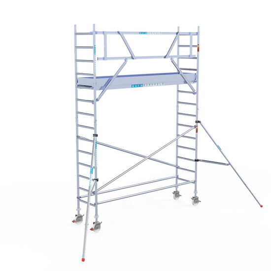 Euroscaffold Rolsteiger Euroscaffold Professional 75x305 5,2m werkhoogte tegen de gevel