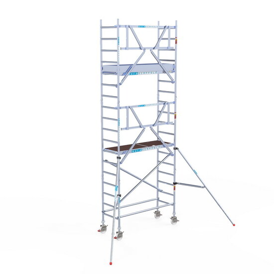 Euroscaffold Rolsteiger Euroscaffold Professional 75x190 6,2m werkhoogte carbon vloer tegen de gevel