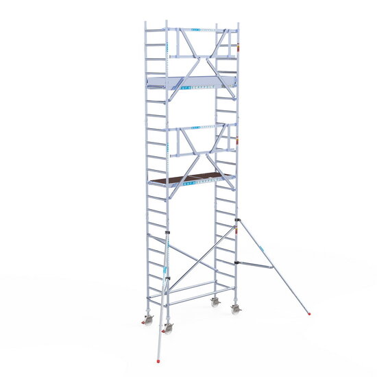 Euroscaffold Rolsteiger Euroscaffold Professional 75x190 7,2m werkhoogte carbon vloer tegen de gevel