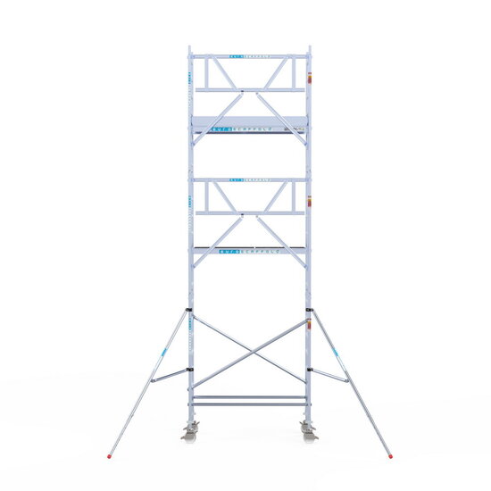 Euroscaffold Rolsteiger Euroscaffold Professional 75x190 7,2m werkhoogte carbon vloer tegen de gevel
