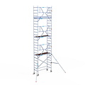 Euroscaffold Rolsteiger Euroscaffold Professional 75x190 8,2m werkhoogte carbon vloer tegen de gevel