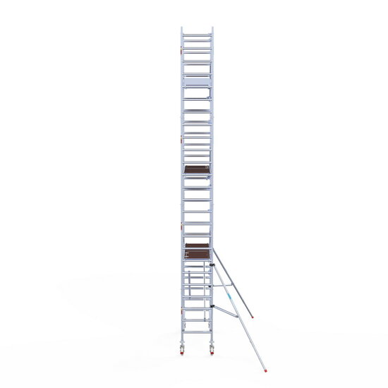 Euroscaffold Rolsteiger Euroscaffold Professional 75x190 8,2m werkhoogte carbon vloer tegen de gevel