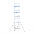 Euroscaffold Rolsteiger Euroscaffold Professional 75x190 10,2m werkhoogte carbon vloer tegen de gevel