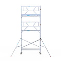 Euroscaffold Rolsteiger Euroscaffold Professional 75x250 7,2m werkhoogte carbon vloer tegen de gevel
