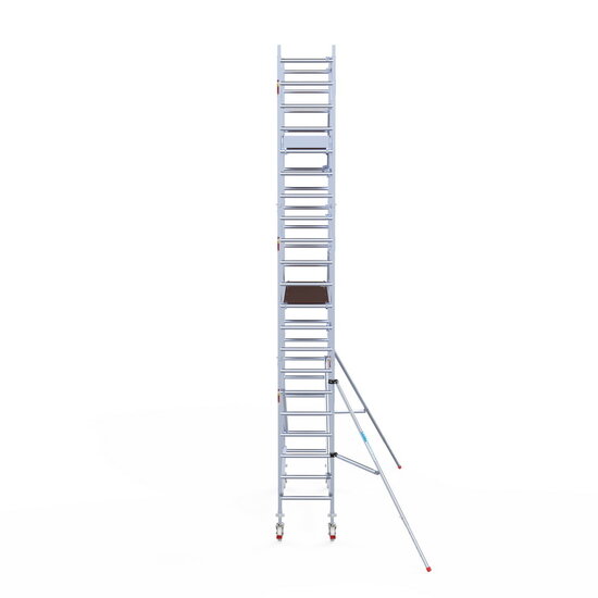 Euroscaffold Rolsteiger Euroscaffold Professional 75x250 7,2m werkhoogte carbon vloer tegen de gevel