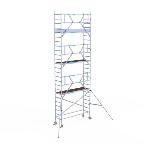 Euroscaffold Rolsteiger Euroscaffold Professional 75x250 8,2m werkhoogte carbon vloer tegen de gevel