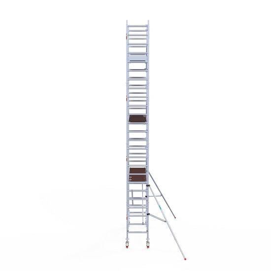 Euroscaffold Rolsteiger Euroscaffold Professional 75x250 8,2m werkhoogte carbon vloer tegen de gevel