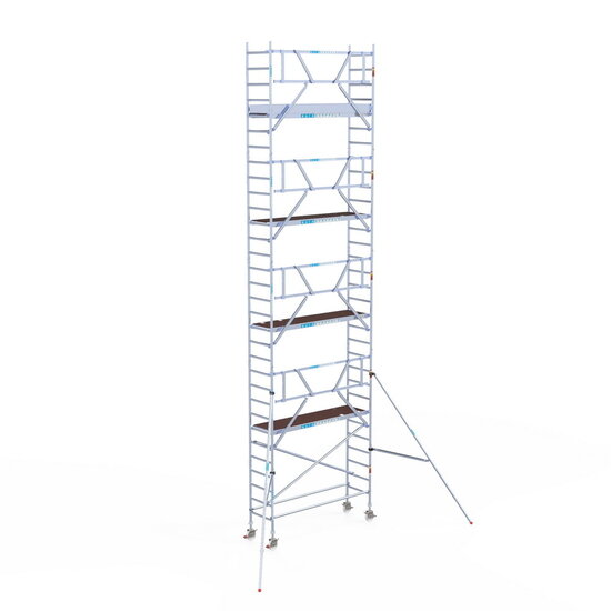 Euroscaffold Rolsteiger Euroscaffold Professional 75x250 10,2m werkhoogte carbon vloer tegen de gevel
