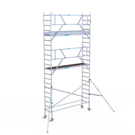 Euroscaffold Rolsteiger Euroscaffold Professional 75x305 7,2m werkhoogte carbon vloer tegen de gevel