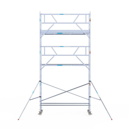 Euroscaffold Rolsteiger Euroscaffold Professional 75x305 7,2m werkhoogte carbon vloer tegen de gevel