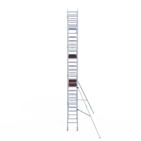 Euroscaffold Rolsteiger Euroscaffold Professional 75x305 9,2m werkhoogte carbon vloer tegen de gevel