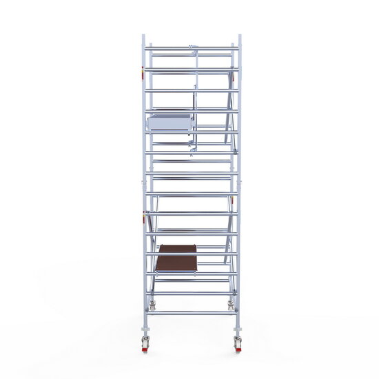 Euroscaffold Rolsteiger Euroscaffold Professional 135x190 5,2m werkhoogte carbon vloer tegen de gevel