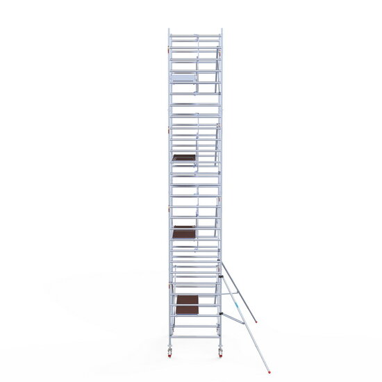Euroscaffold Rolsteiger Euroscaffold Professional 135x190 9,2m werkhoogte carbon vloer tegen de gevel