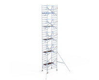 Rolsteiger Euroscaffold Professional 135x190 11,2m werkhoogte carbon vloer tegen de gevel