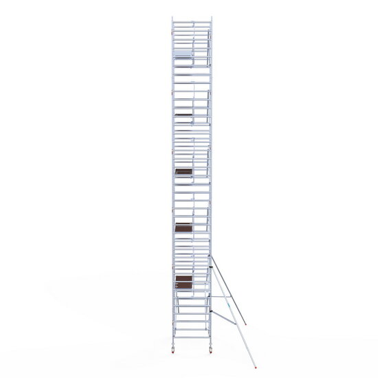 Euroscaffold Rolsteiger Euroscaffold Professional 135x190 12,2m werkhoogte carbon vloer tegen de gevel