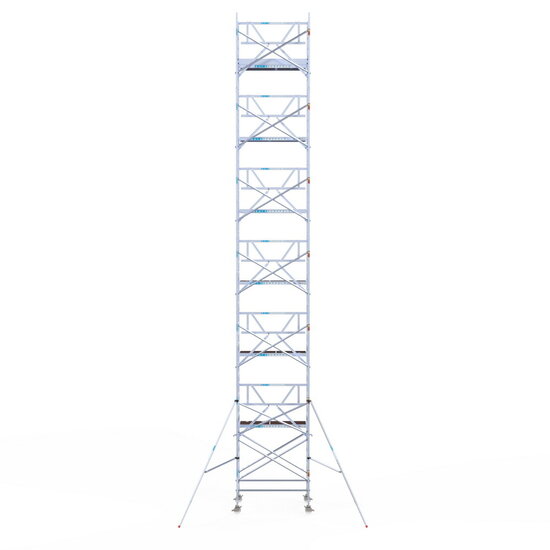Euroscaffold Rolsteiger Euroscaffold Professional 135x190 14,2m werkhoogte carbon vloer tegen de gevel