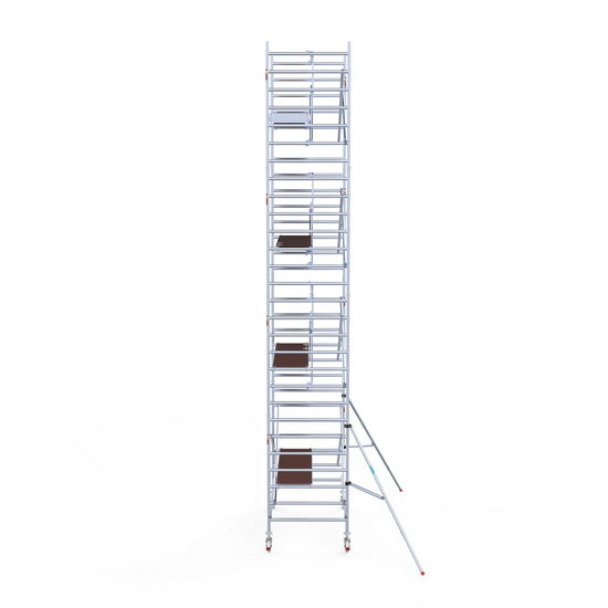 Euroscaffold Rolsteiger Euroscaffold Professional 135x250 9,2m werkhoogte carbon vloer tegen de gevel