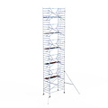 Euroscaffold Rolsteiger Euroscaffold Professional 135x250 12,2m werkhoogte carbon vloer tegen de gevel