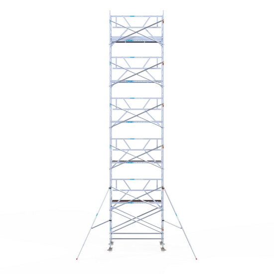 Euroscaffold Rolsteiger Euroscaffold Professional 135x250 12,2m werkhoogte carbon vloer tegen de gevel