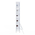 Euroscaffold Rolsteiger Euroscaffold Professional 135x250 12,2m werkhoogte carbon vloer tegen de gevel