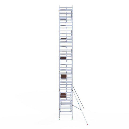 Euroscaffold Rolsteiger Euroscaffold Professional 135x250 12,2m werkhoogte carbon vloer tegen de gevel