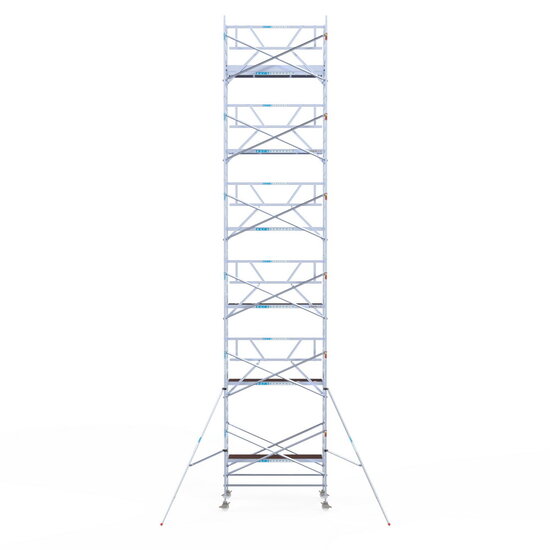 Euroscaffold Rolsteiger Euroscaffold Professional 135x250 13,2m werkhoogte carbon vloer tegen de gevel