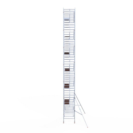 Euroscaffold Rolsteiger Euroscaffold Professional 135x250 14,2m werkhoogte carbon vloer tegen de gevel