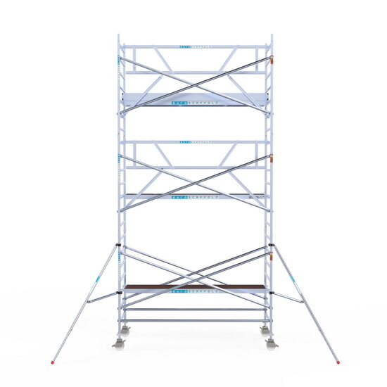 Euroscaffold Rolsteiger Euroscaffold Professional 135x305 7,2m werkhoogte carbon vloer tegen de gevel
