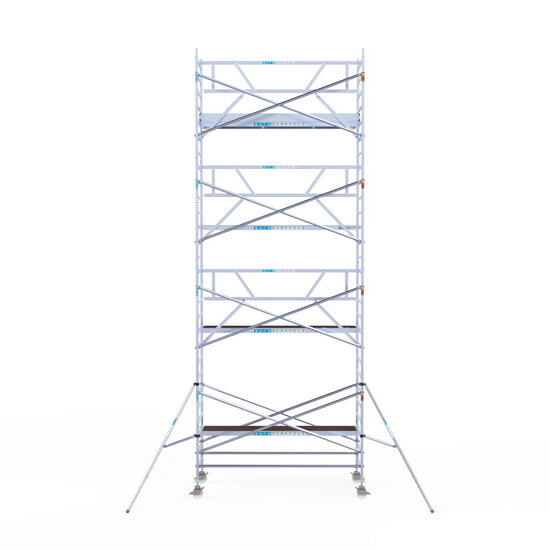 Euroscaffold Rolsteiger Euroscaffold Professional 135x305 9,2m werkhoogte carbon vloer tegen de gevel