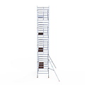 Euroscaffold Rolsteiger Euroscaffold Professional 135x305 9,2m werkhoogte carbon vloer tegen de gevel